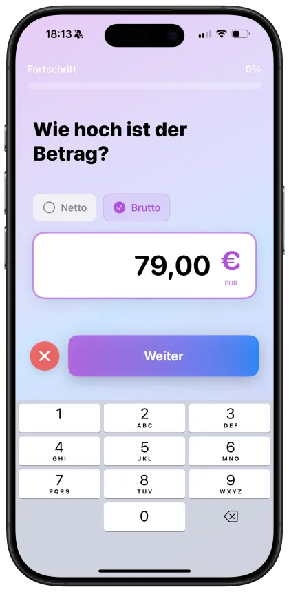 Betrag in Quittung PDF eintragen