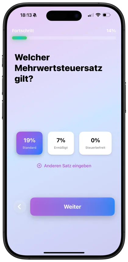 Mehrwertsteuersatz auswählen
